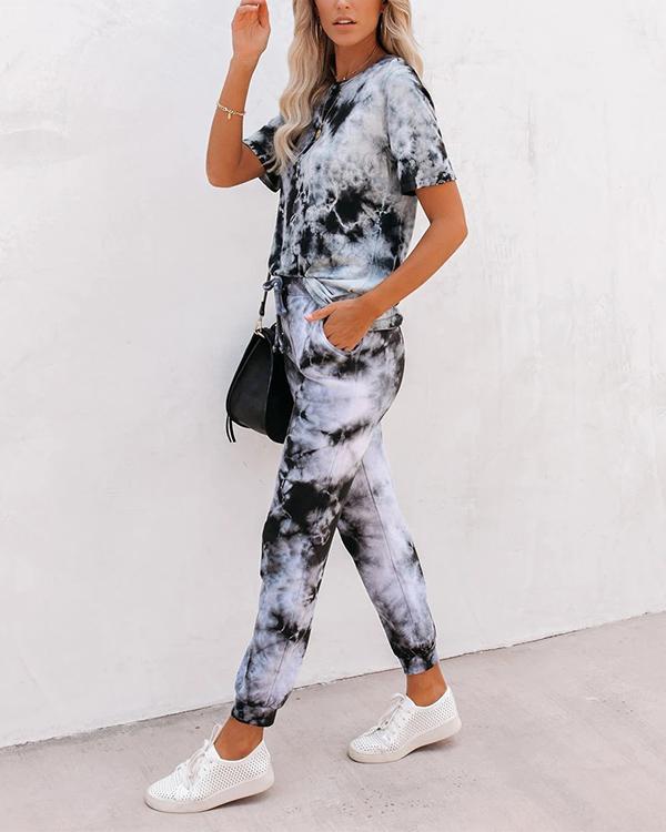 Tie Dye Lougewear Short Sleeves Top And Pants Sets