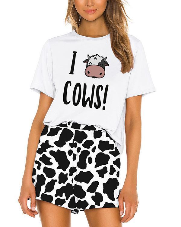 Stretchy Cute Print Short Sleeve Pajamas