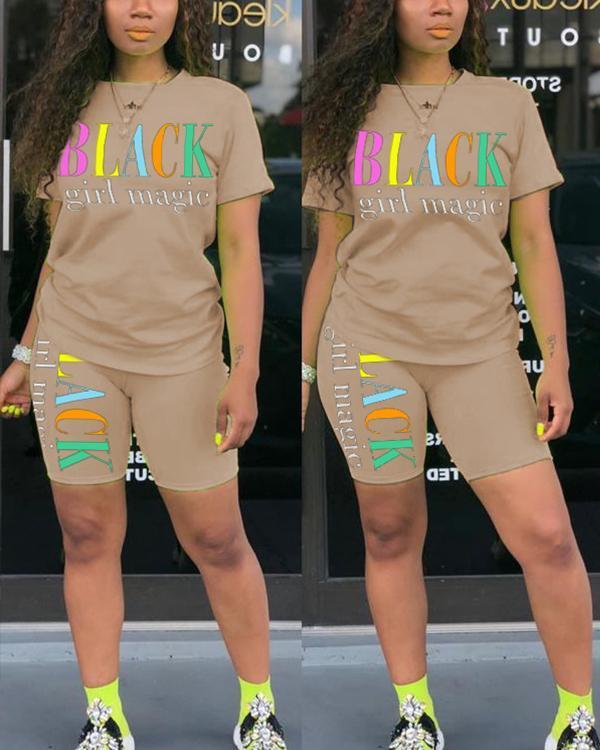 Casual Letter Print Sporty Top & Short Set