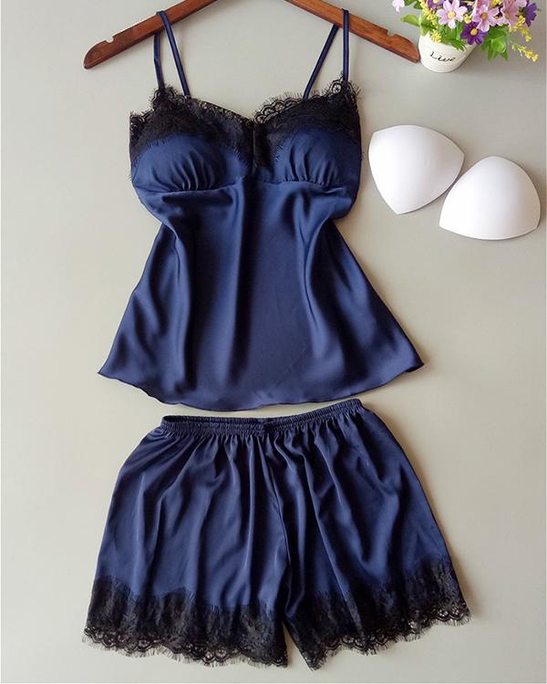 Satin Eyelash Lace Cami Set