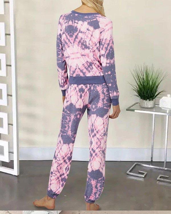 Casual Tye Dye Half Sleeve Adjustable Waistband Loungewear