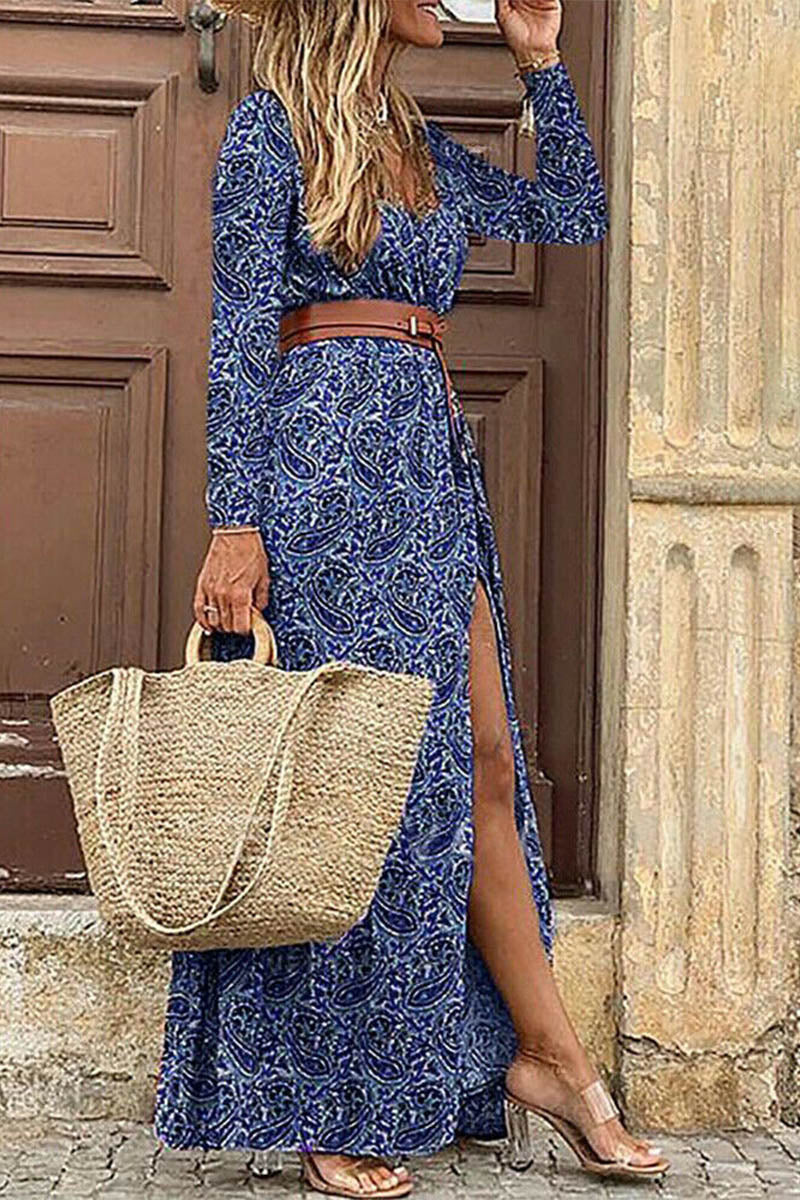Boho Style Long Sleeve Print Maxi Dress
