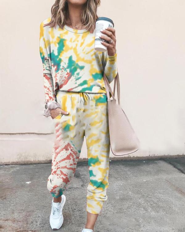 Tie Dye 2 Peice Set Women Elegant Pants Set Casual Outfits Jogger