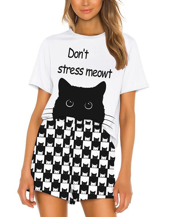 Stretchy Cute Print Short Sleeve Pajamas