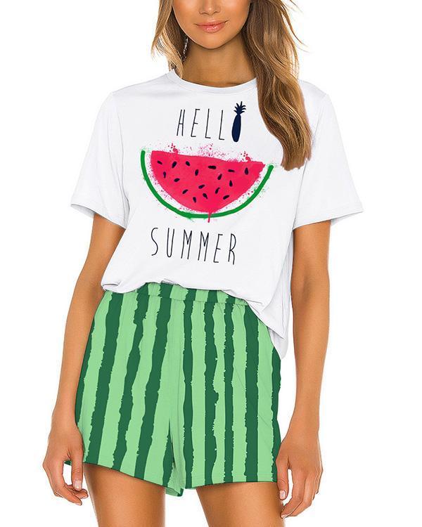 Stretchy Cute Print Short Sleeve Pajamas