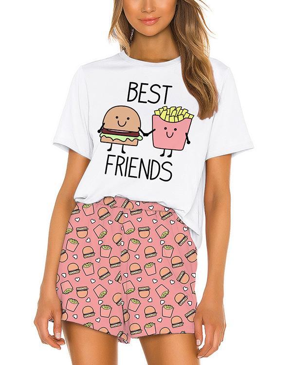 Stretchy Cute Print Short Sleeve Pajamas